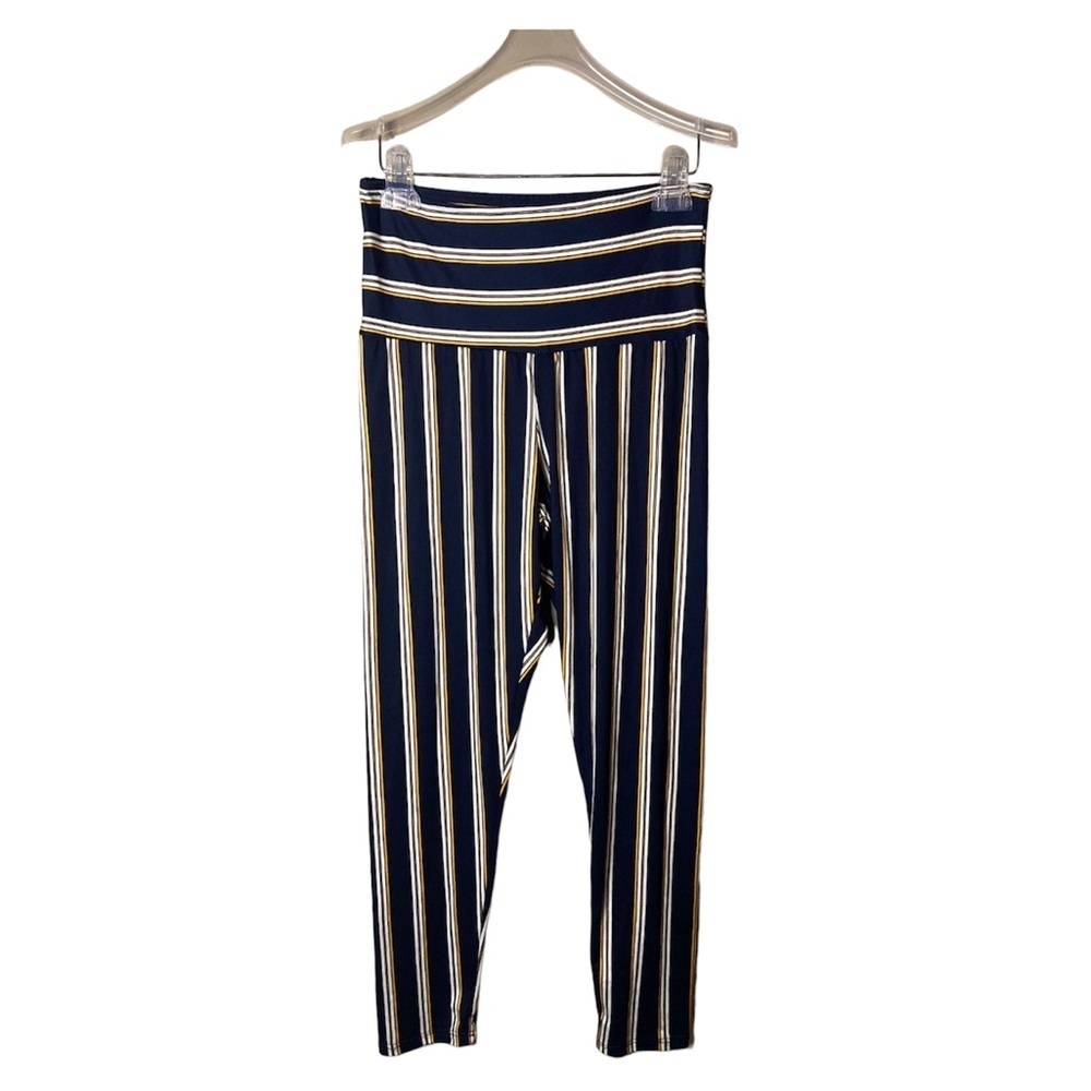LA Gypsy Blue White Striped Soft Comfy Pull On Leggings pants high waisted